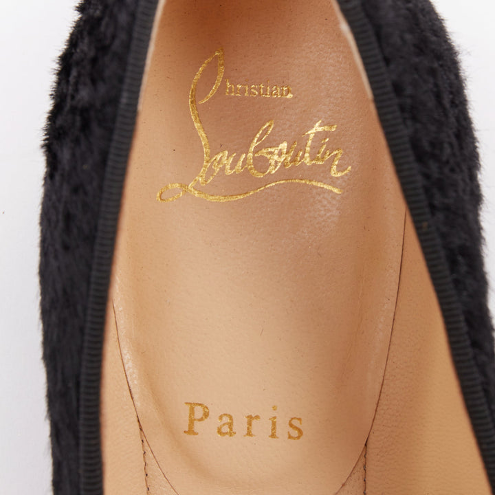 CHRISTIAN LOUBOUTIN Dictateur persian lamb fur Medallion embroidered flats EU37