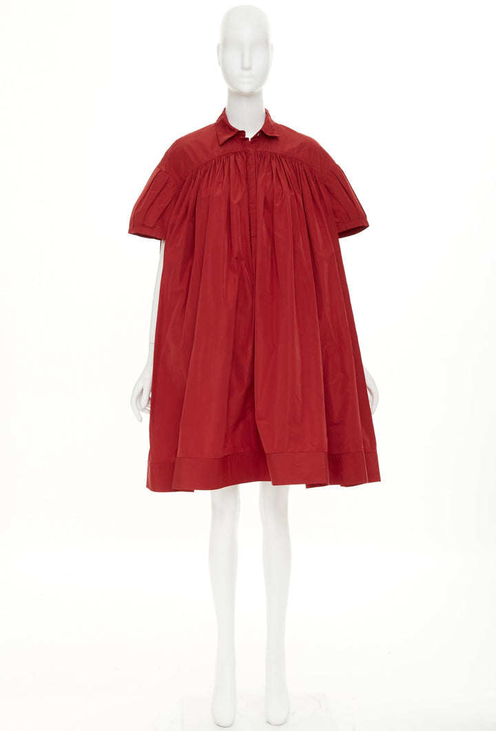 BROCK COLLECTION dark red pleated puff sleeve voluminous  mou mou dress US2 XS