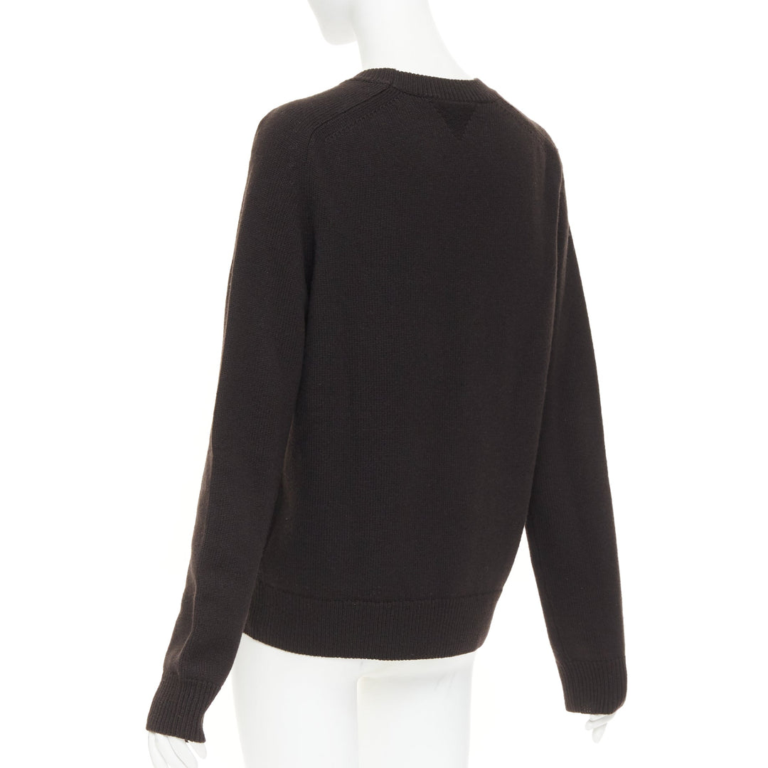 BOTTEGA VENETA  100% wool dark brown classic crew neck long sleeve sweater XS