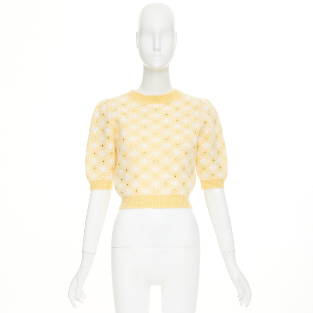 ALESSANDRA RICH Vichy Crystal embellished checked mohair blend top IT38 XS