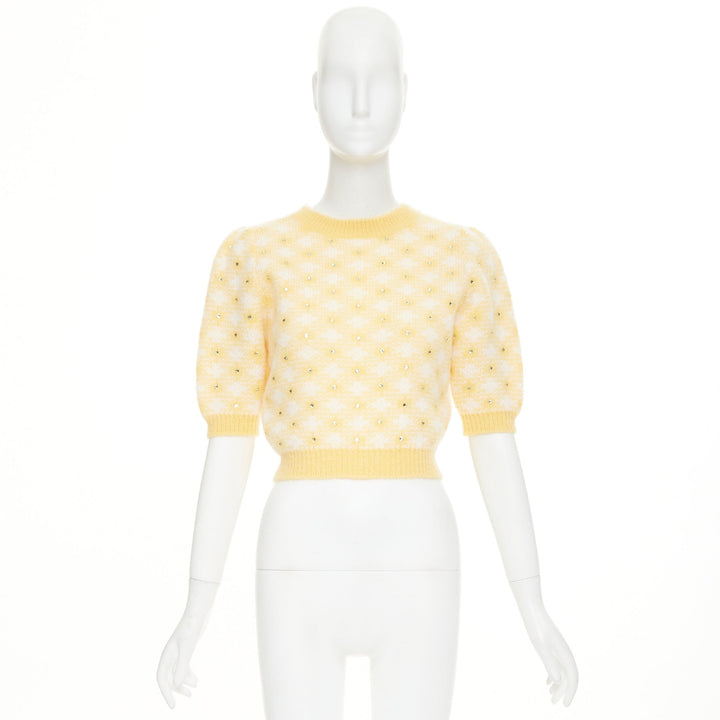 ALESSANDRA RICH Vichy Crystal embellished checked mohair blend top IT38 XS