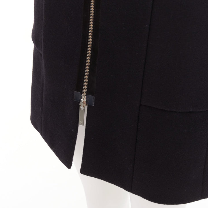 THE ROW black virgin wool blend collarless zip long coat US2 S
