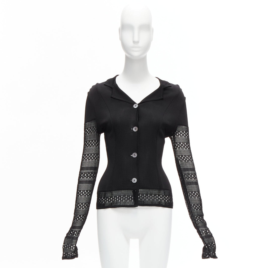JOHN GALLIANO Vintage black open knit crochet sleeve layered cardigan S