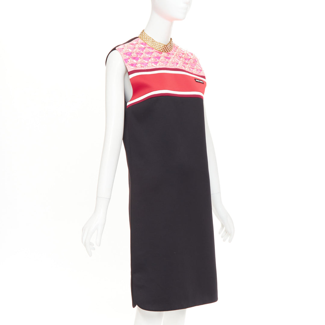 MIU MIU 2021 Runway Sportif Shift Dress black pink gold embellished dress IT40 S