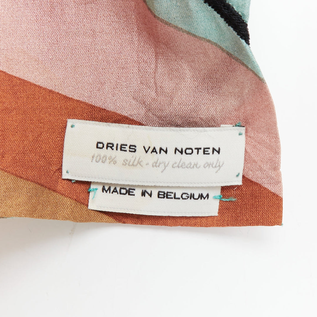 DRIES VAN NOTEN brown green multicolor 100% silk printed scarf