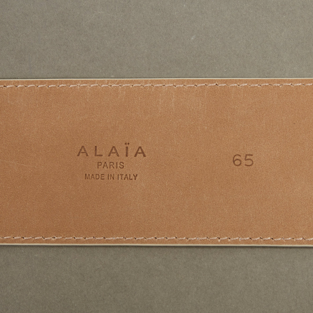 ALAIA 2021 white smooth leather oversized covered buckle waist wide belt 65cm