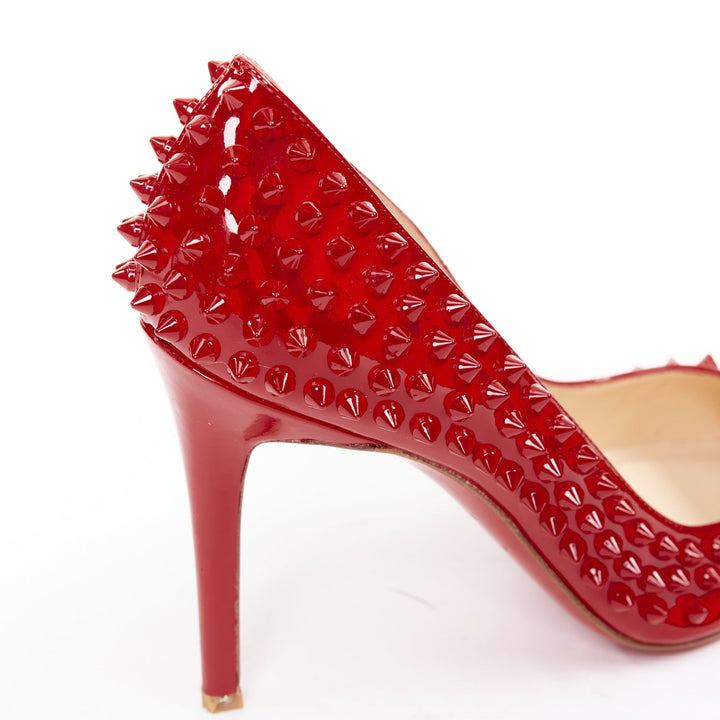 CHRISTIAN LOUBOUTIN Pigalle Spikes 100 red patent leather studded pumps EU38