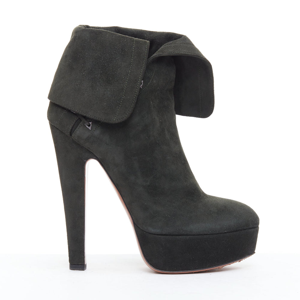 Female mannequin wearing Alaia Green Suede Women Boots in Size EU38 | Available at JHROP