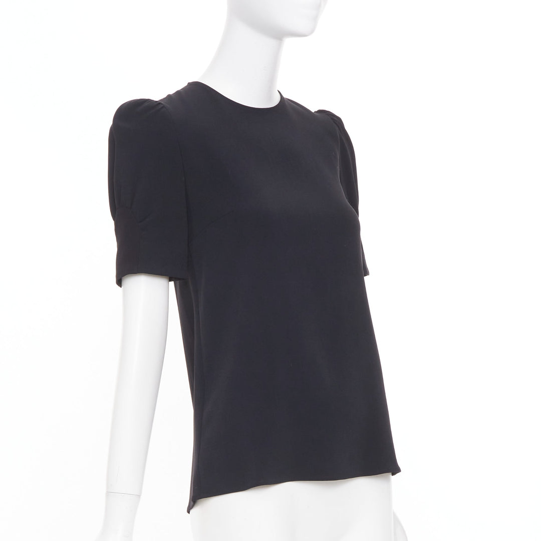 STELLA MCCARTNEY black puff short sleeve structured viscose blend top IT38 XS