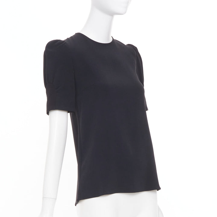 STELLA MCCARTNEY black puff short sleeve structured viscose blend top IT38 XS