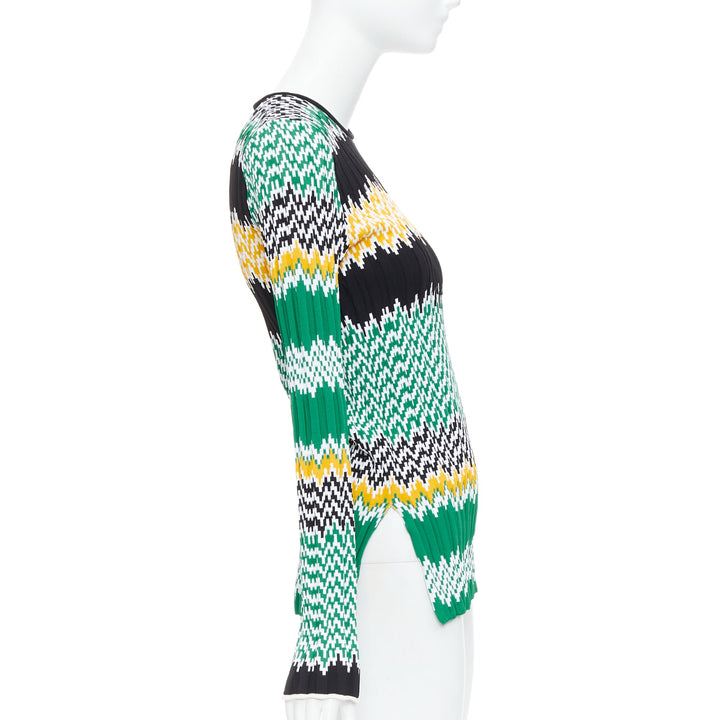 CELINE 2015 Phoebe Philo green black yellow chevron knit sweater XS