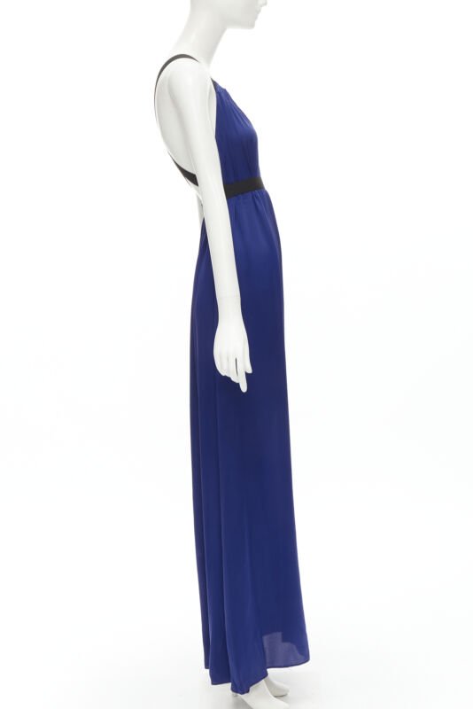 Female mannequin wearing Theory Blue Silk Women Maxi Dress in Size  XS | Available at JHROP