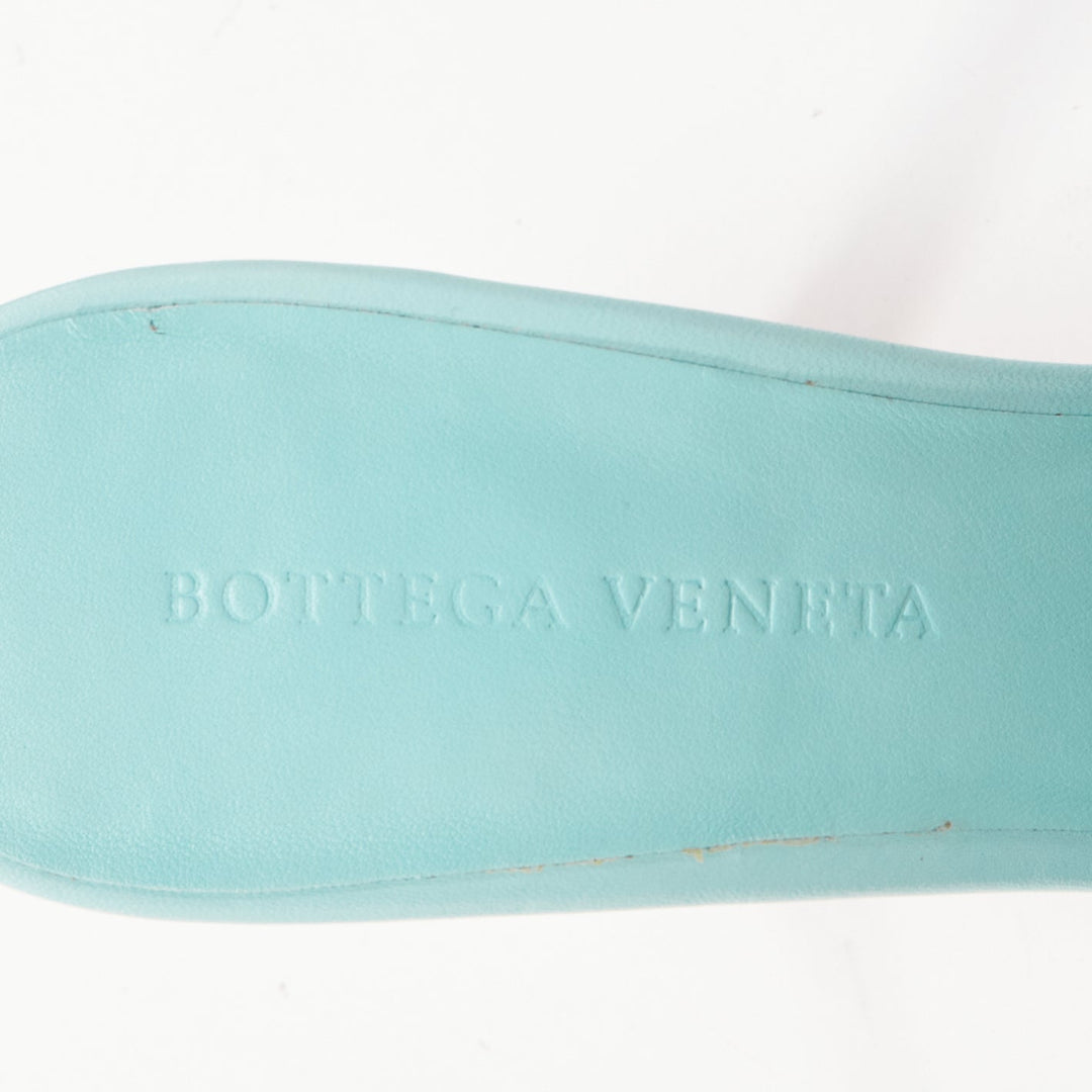 BOTTEGA VENETA Padded Matelasse light blue leather square toe mule sandals EU37
