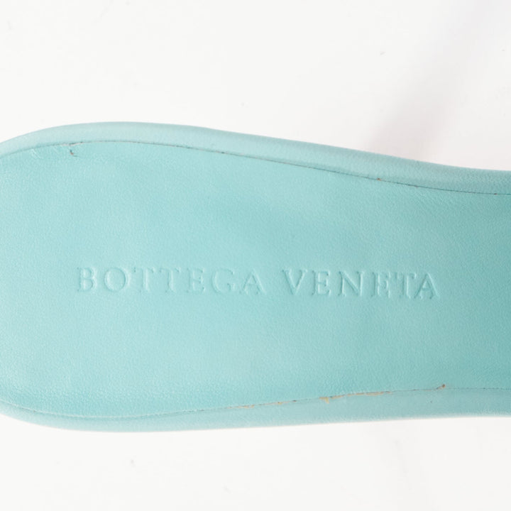 BOTTEGA VENETA Padded Matelasse light blue leather square toe mule sandals EU37