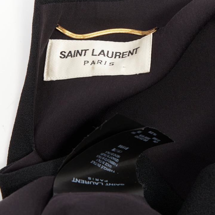 SAINT LAURENT 2014 black crepe draped bow front pleated  mini dress FR36 S
