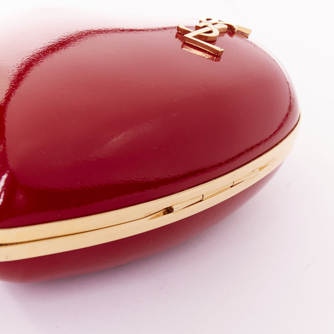 SAINT LAURENT Love Box red patent gold tone YSL logo heart box clutch chain bag