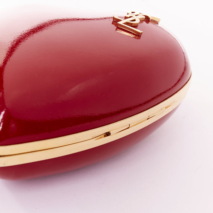 SAINT LAURENT Love Box red patent gold tone YSL logo heart box clutch chain bag