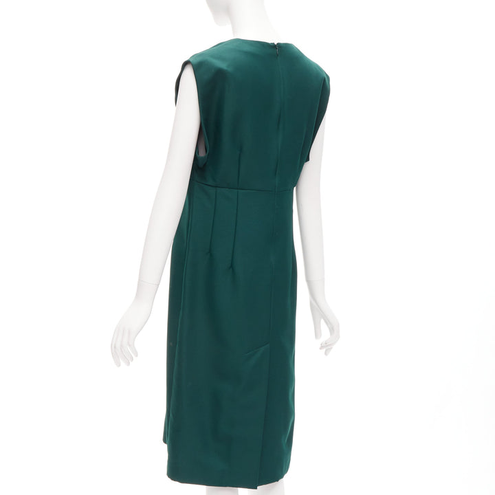 MARNI green twill V neck dart pleat waist sleeveless boxy dress IT40 S