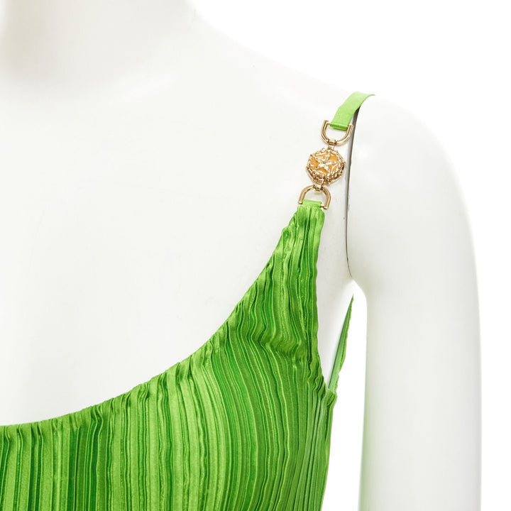 VERSACE 2021 Runway green Tresor De La Mer starfish plisse slip dress IT42 M