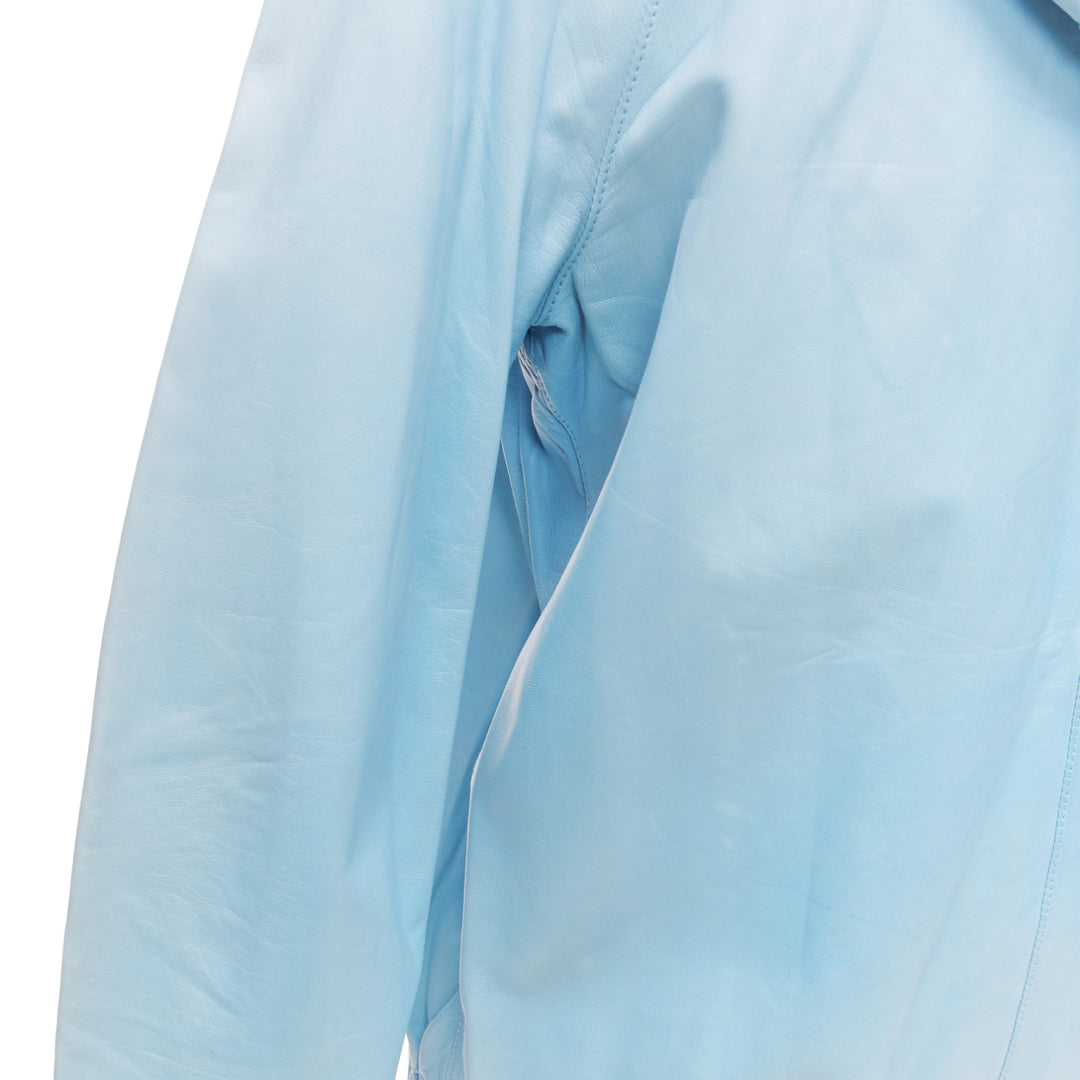 RED VALENTINO powder blue lambskin leather ruffle panel hoodie jacket IT40 S