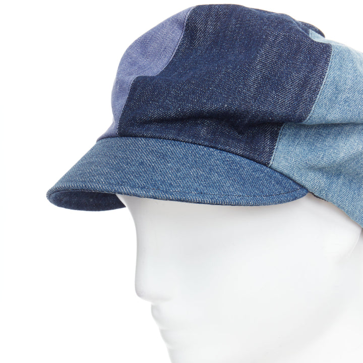 DIOR 2018 blue denim patchwork logo baker newsboy hat 58cm