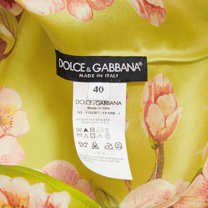 DOLCE GABBANA 100% silk green pink blossom print half sleeve blouse IT40 S
