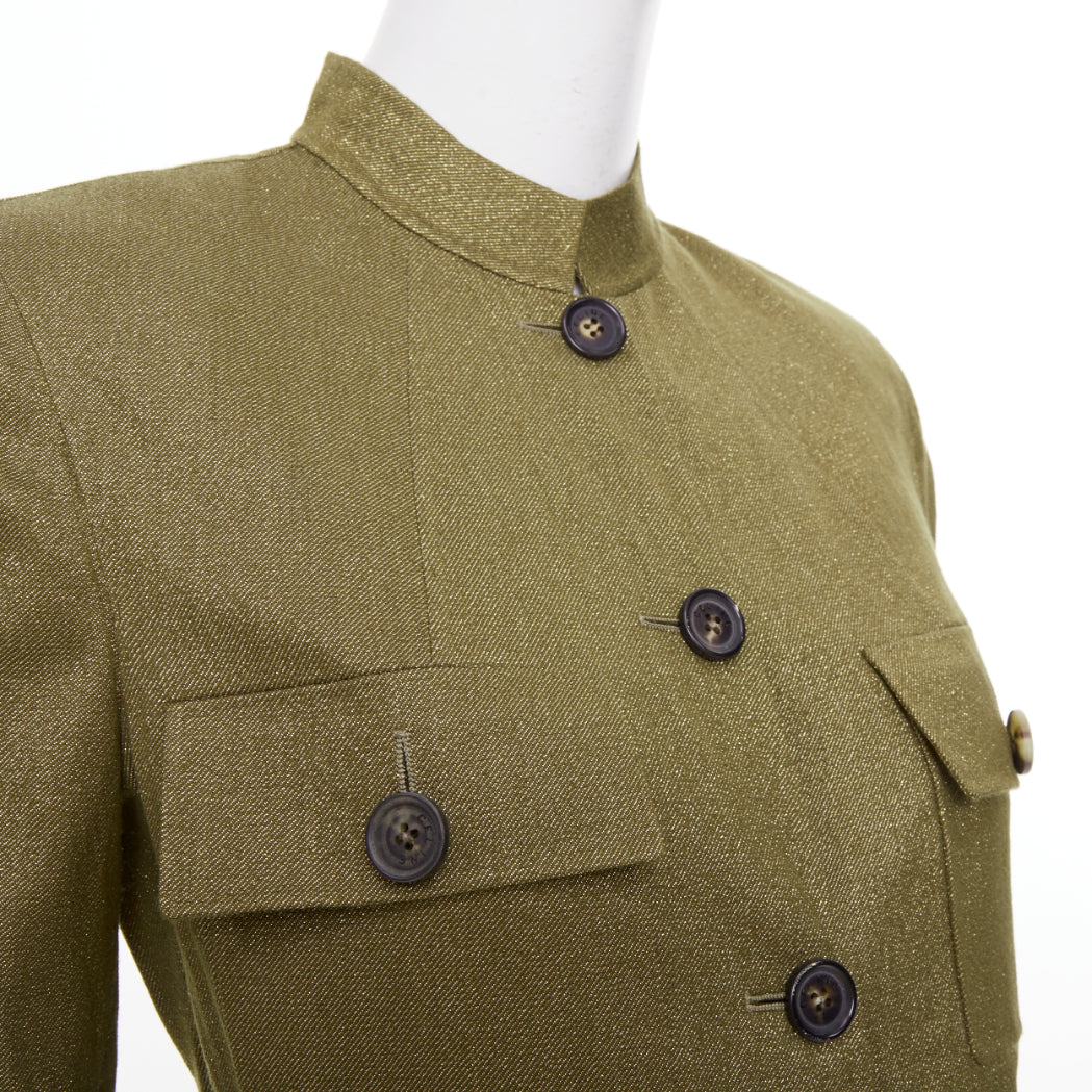 CELINE Vintage Finition Main gold metallic wool military safari jacket FR36 S