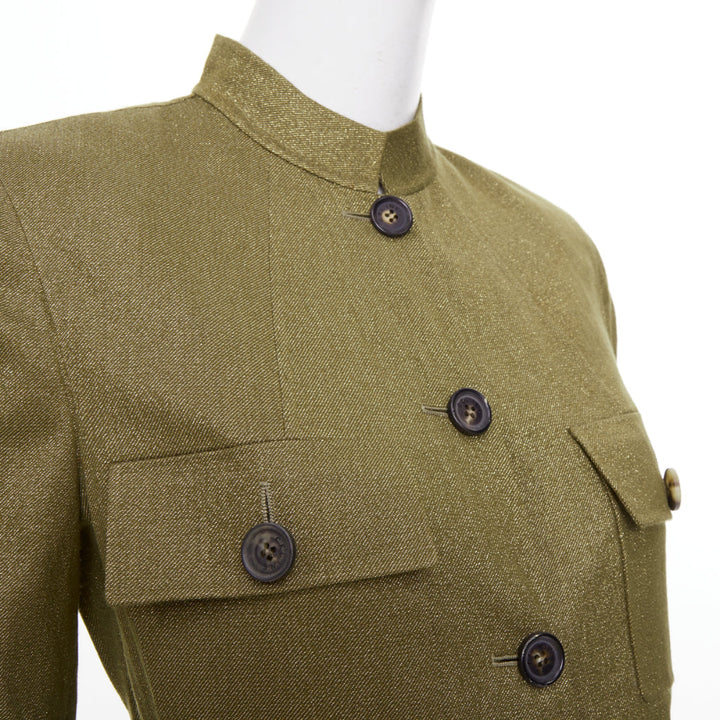 CELINE Vintage Finition Main gold metallic wool military safari jacket FR36 S
