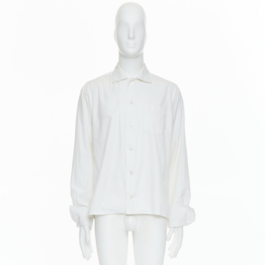 YOHJI YAMAMOTO cream cotton cut out collar pocketed dress shirt JP3 L