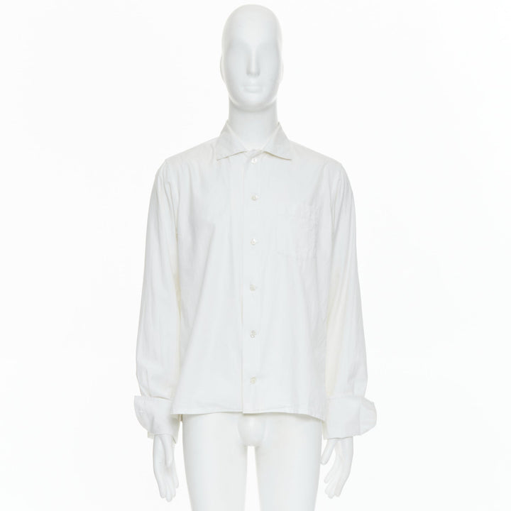 YOHJI YAMAMOTO cream cotton cut out collar pocketed dress shirt JP3 L