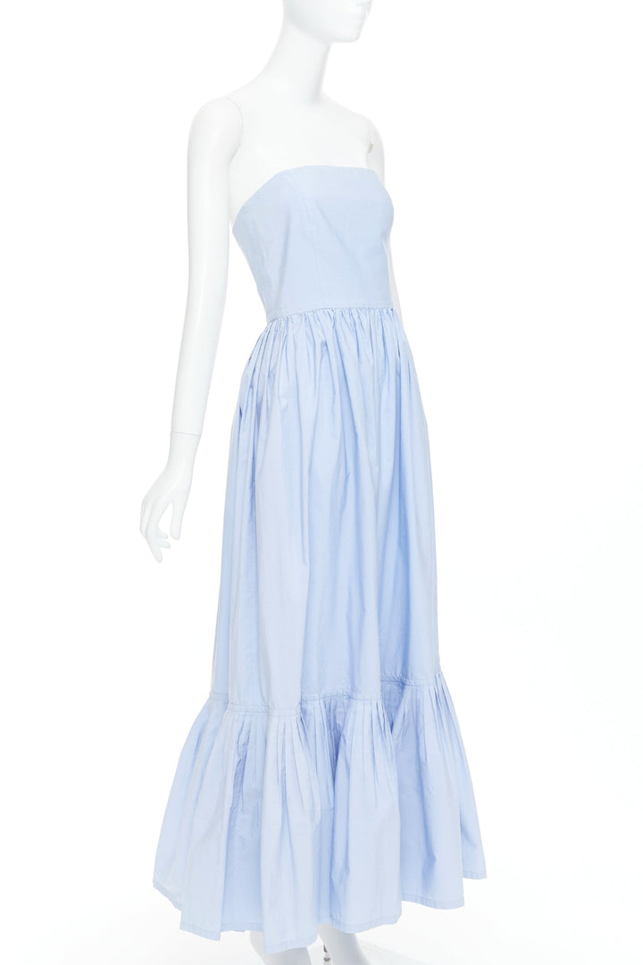SALVATORE FERRAGAMO Runway light blue strapless bodice long dress IT38 XS