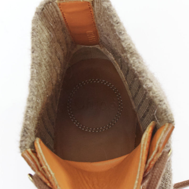 CHLOE Franne khaki fabric trimmed brown combat ankle boots EU40