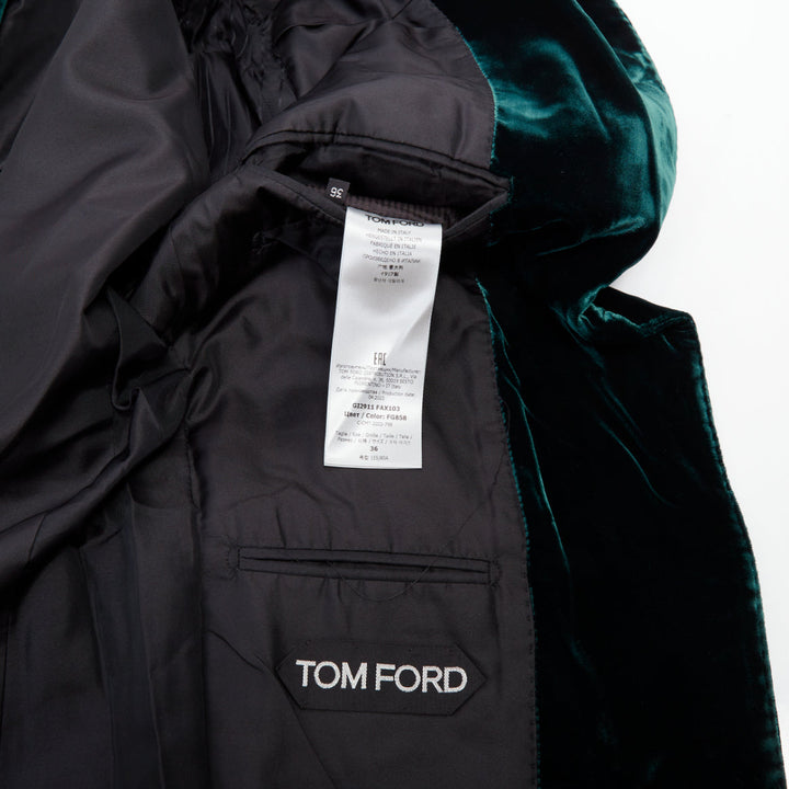 TOM FORD peak lapel 2 button textured emerald green velvet blazer jacket FR36 S
