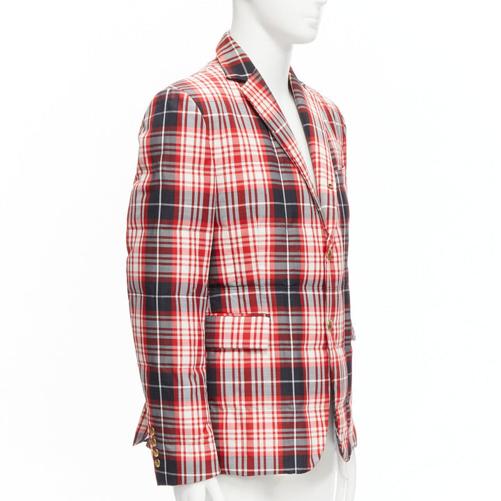MONCLER GAMME BLEU Giacca red black check down puffer blazer Sz 3 L