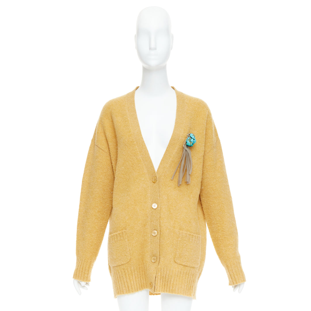 GUCCI 2020 100% wool yellow blue floral brooch oversized cardigan M