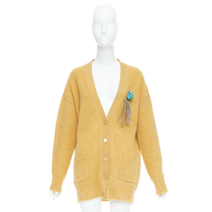 GUCCI 2020 100% wool yellow blue floral brooch oversized cardigan M