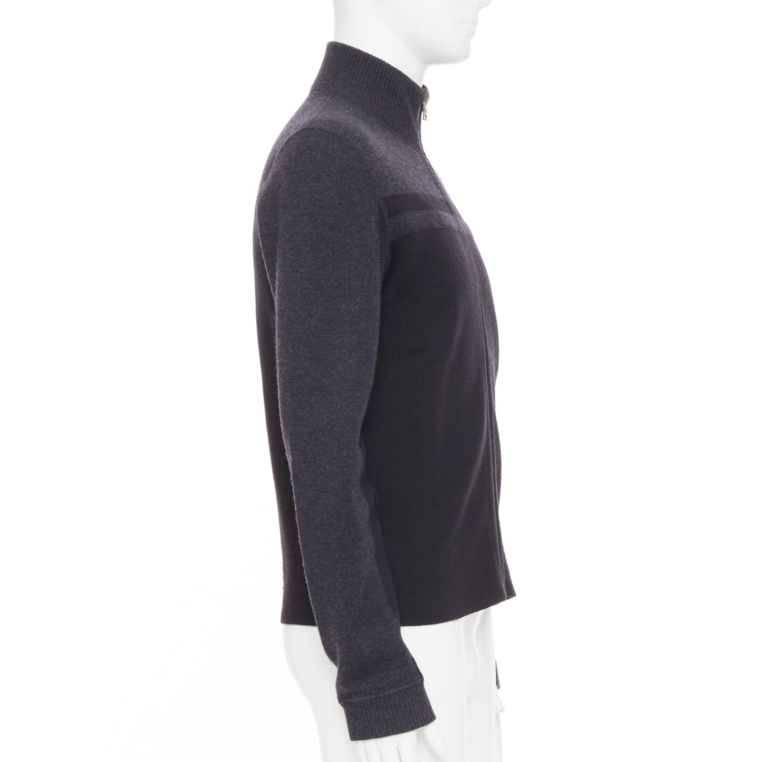 PRADA 2010 panel two tone stripe mock neck zip knit cardigan sweater jacket M