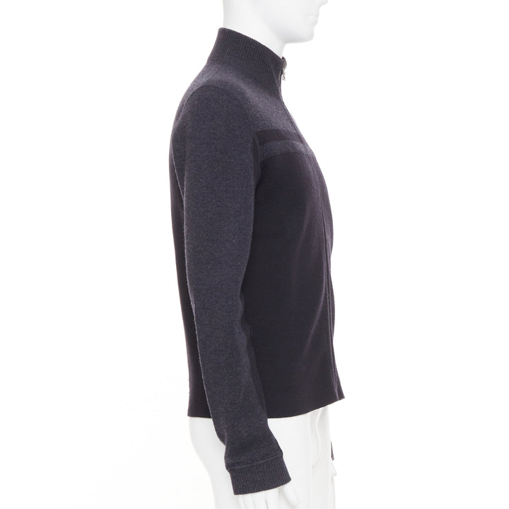 PRADA 2010 panel two tone stripe mock neck zip knit cardigan sweater jacket M
