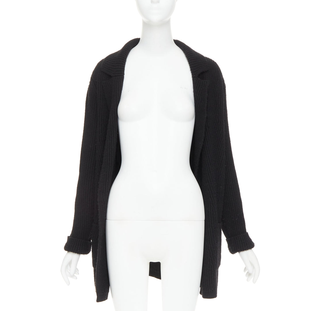 CHANEL 100% cashmere lack GABRIELLE COCO velvet cable collar cardigan FR36 S