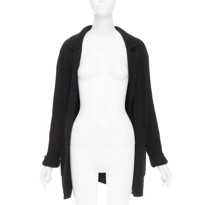 CHANEL 100% cashmere lack GABRIELLE COCO velvet cable collar cardigan FR36 S