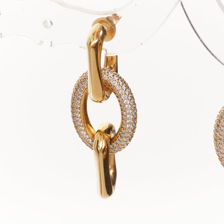CELINE 2018 Phoebe Philo gold tone brass crystal trio loop hoop earrings Pair