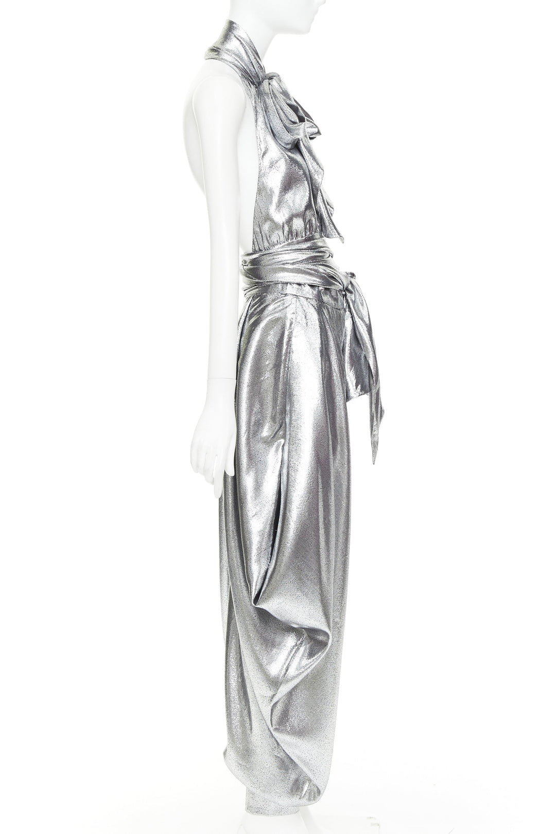 ALEXANDRE VAUTHIER COUTURE SS2021 Runway silver lame halter bloomer pants set