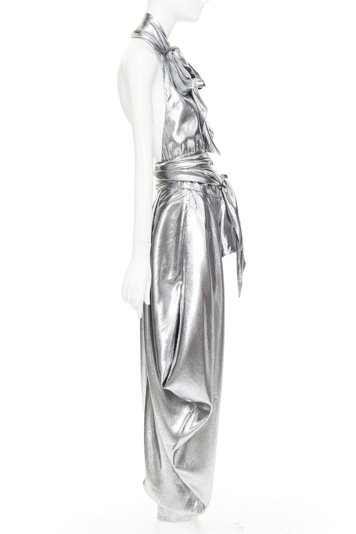 ALEXANDRE VAUTHIER COUTURE SS2021 Runway silver lame halter bloomer pants set