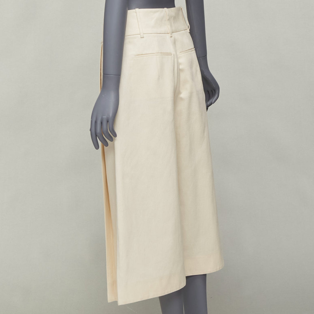 MARNI beige cotton linen canvas mid waist pleated wide leg culottes IT38 XS