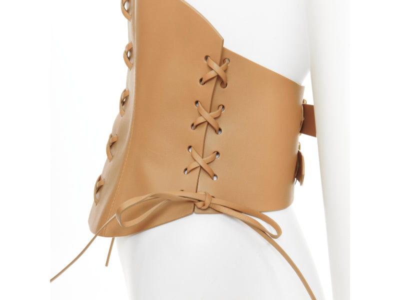 CHRISTIAN DIOR 2021 D-Lace tan brown light gold lace leather corset belt 75cm