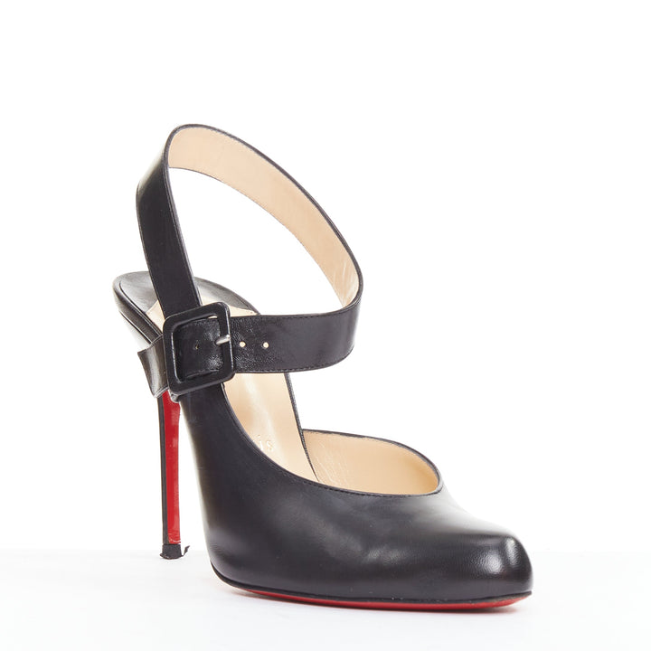 CHRISTIAN LOUBOUTIN Miyousra 100 black goat skin buckle D'Orsay pumps EU37.5