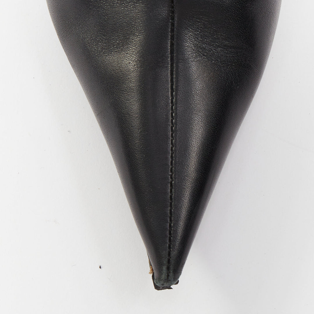 BALENCIAGA 2022 Runway Waders 90mm black leather flared shaft pointy boots EU