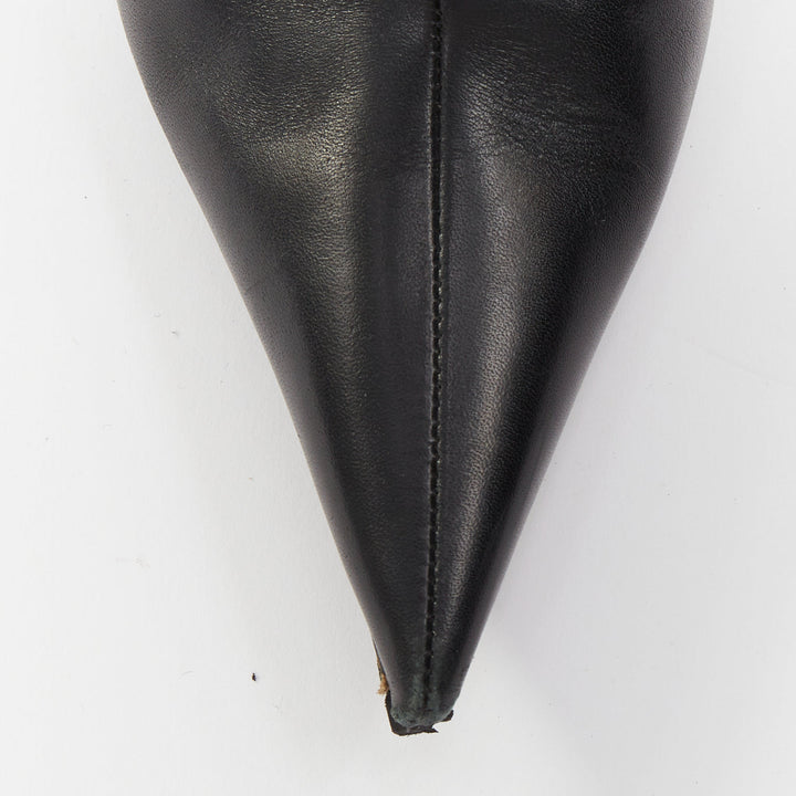 BALENCIAGA 2022 Runway Waders 90mm black leather flared shaft pointy boots EU