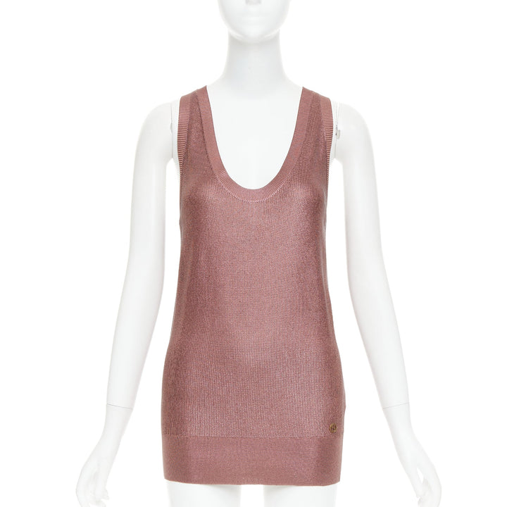 GUCCI metallic copper coated GG logo charm knit mini dress M