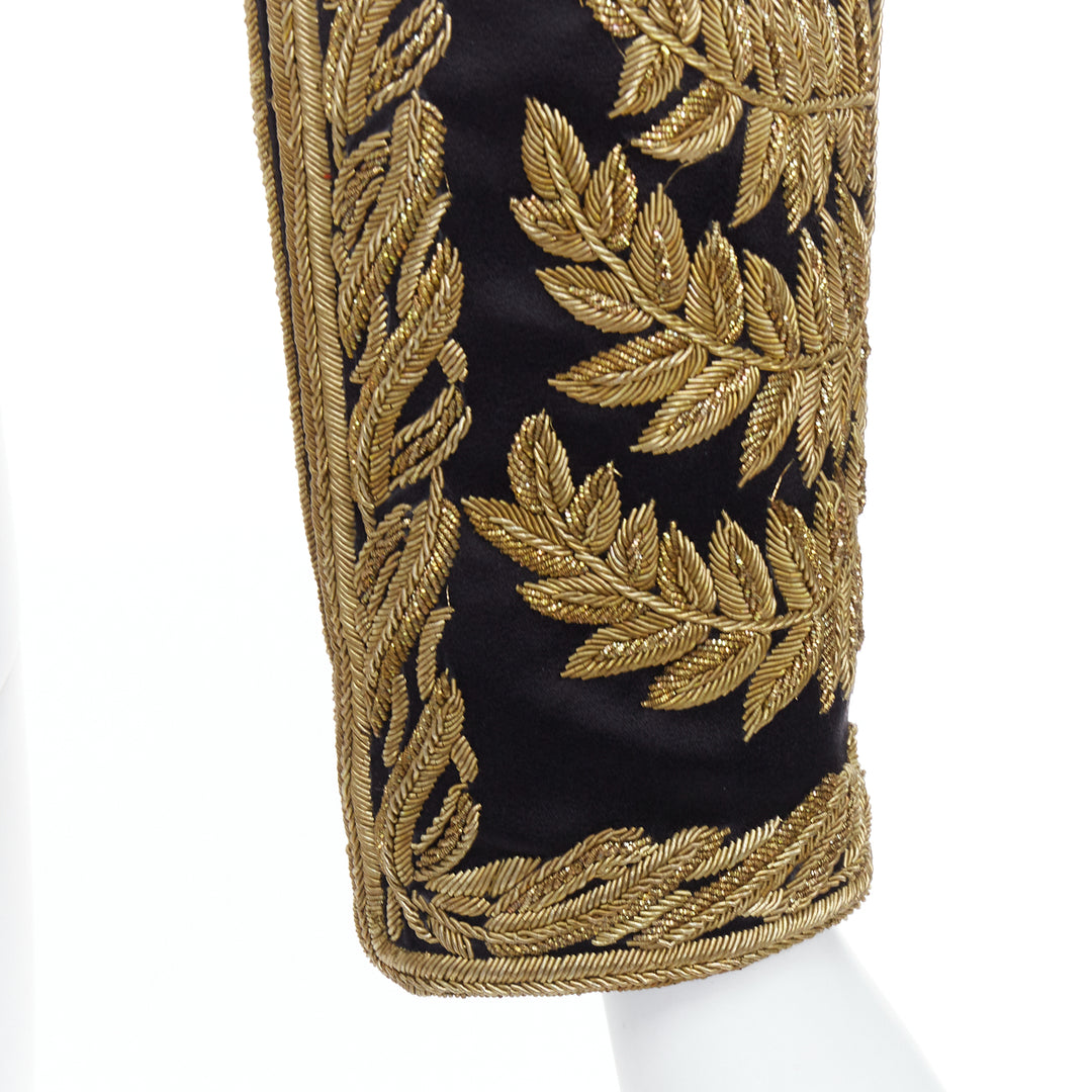 rare ALEXANDER MCQUEEN 2011 Runway gold foliage embroidery military IT38 XS